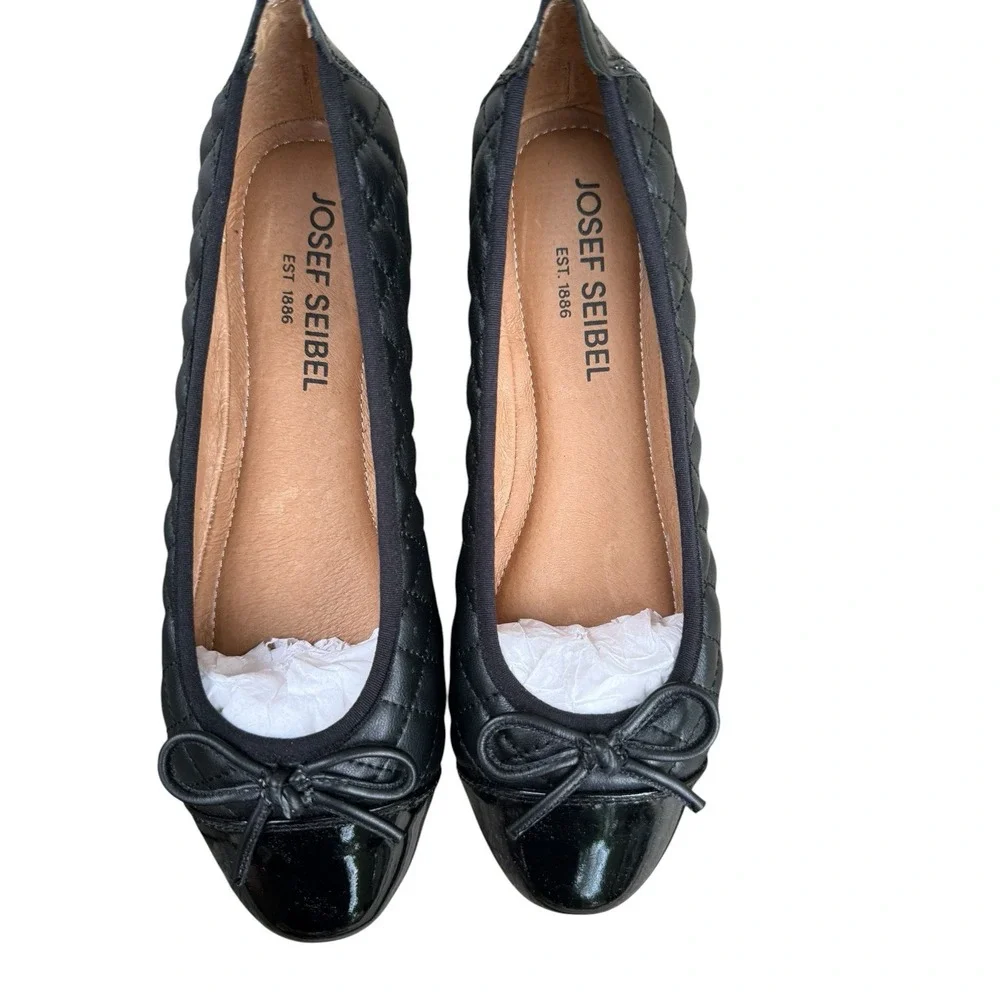Josef Seibel Pippa Ballet Flats Quilted Leather Patent Cap Toe Black 6.5 NWB